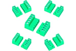 Tcenofoxy 5 Set 5.08mm 5 Pin Male & Female Phoenix Type Connector No Soldering Green PCB Screw Terminal Block 5 Pole