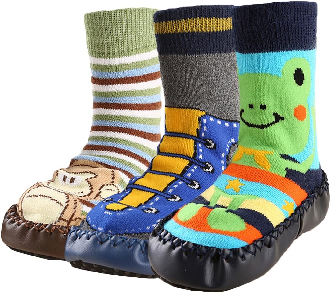 KF Baby Toddlers Boys Girls NonSkid Slipper Socks Value Pack [3 Pairs