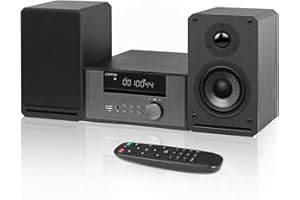 LONPOO Home CD Stereo Shelf System,100W Hi-Fi Bookshelf Speskers System (with CD Player, FM Radio, Bluetooth 5.3, USB Playback, AUX-in, Headphone Jack, Remote Control, DSP-Tech)