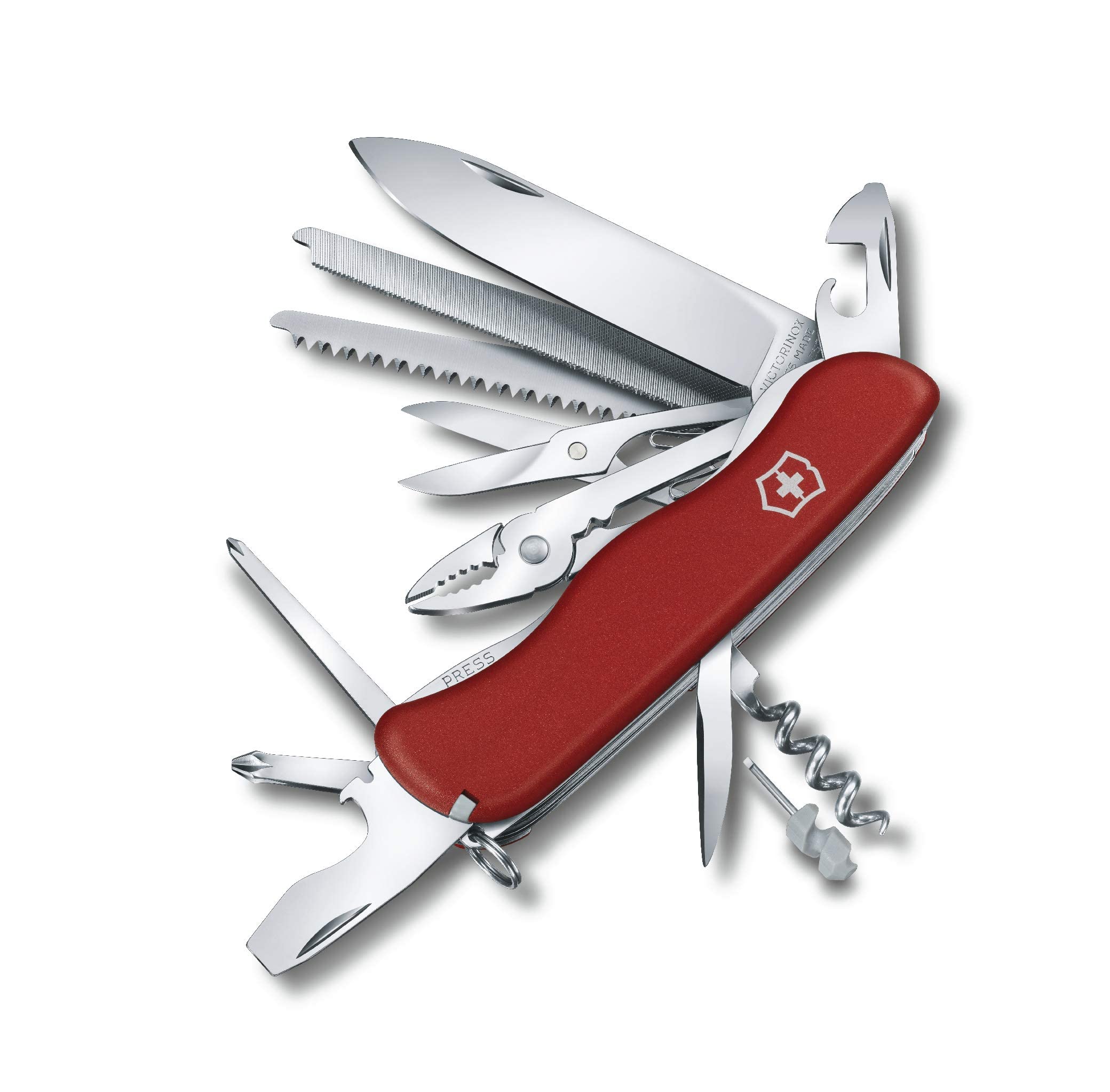 Victorinox Work Champ Swiss Army Knife, 21 Function Swiss Made Pocket Knife with Large Blade, Pliers, 4 Screwdrivers and Wood Saw - Red Image