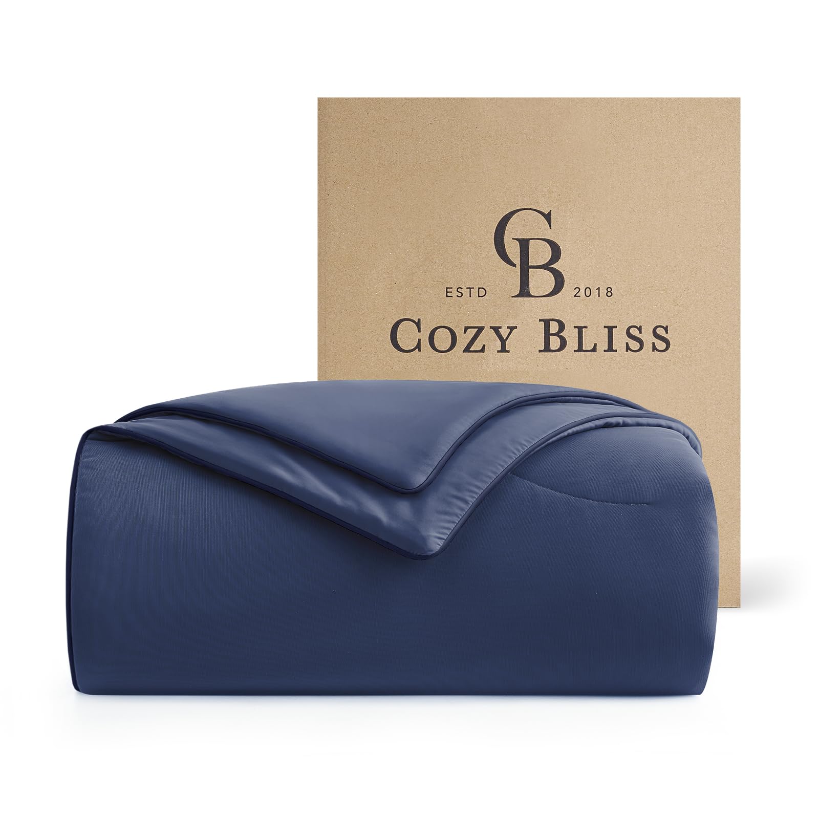 Photo 1 of Cozy Bliss Cooling Comforter King Size, Reversible Lightweight Cooling Blankets for Hot Sleepers and Night Sweats, Q-Max>0.45 Soft Breathable Silky Smooth Summer Comforter, Dark Blue, 106"x90"