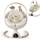 TinyGlow Baby Swings for Infants, Electric Baby Swing with Remote Control | Bluetooth Infant Swing with Music Speaker, 5 Speeds &amp; 3 Timers Settings, Suitable for Indoor &amp; Outdoor Use, Beige
