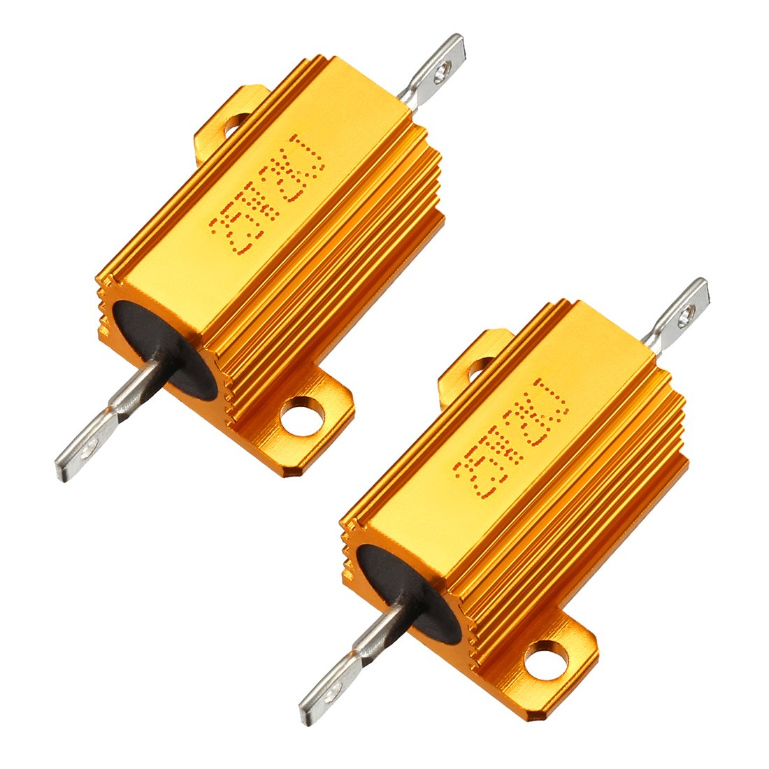 sourcingmap 25W 2k Ohm 5% Aluminum Housing Resistor Screw Tap Chassis Mounted Aluminum Case Wirewound Resistor Load Resistors Gold Tone 2 pcs