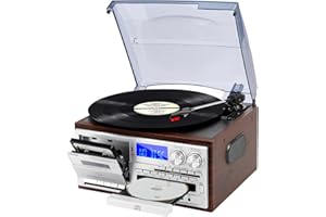 MUSITREND 9 in 1 Record Player 3 Speeds Vinyl Bluetooth Turntable with 3.5mm Jack, Phonograph with 2 Stereo External Speakers, CD/Cassette, AM/FM Radio, USB/SD/MMC, Aux-in/RCA-Out, Black