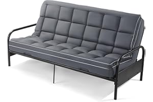 HOMBYS Extra Thick Fitted Futon Mattress Cover Full Size with Anti-Slip Elastic, Plush Down-Alternative Filling for Enhanced Comfort, 100% Polyester Futon Topper, Grey, Cover Only