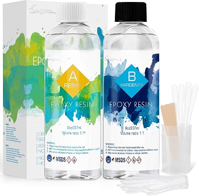 Suzzam Crystal Clear Epoxy Resin Kit 16oz 1:1 474ml Gloves Cups Sticks