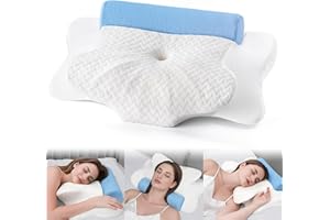 DIIKEN Cervical Pillow with Removable Neck Roll 2-in-1,Orthopedic Memory Foam Pillow for Side, Back & Stomach Sleepers, Ergonomic Traction Support for Neck Shoulder Back Pain Relief, Sleeping Comfort