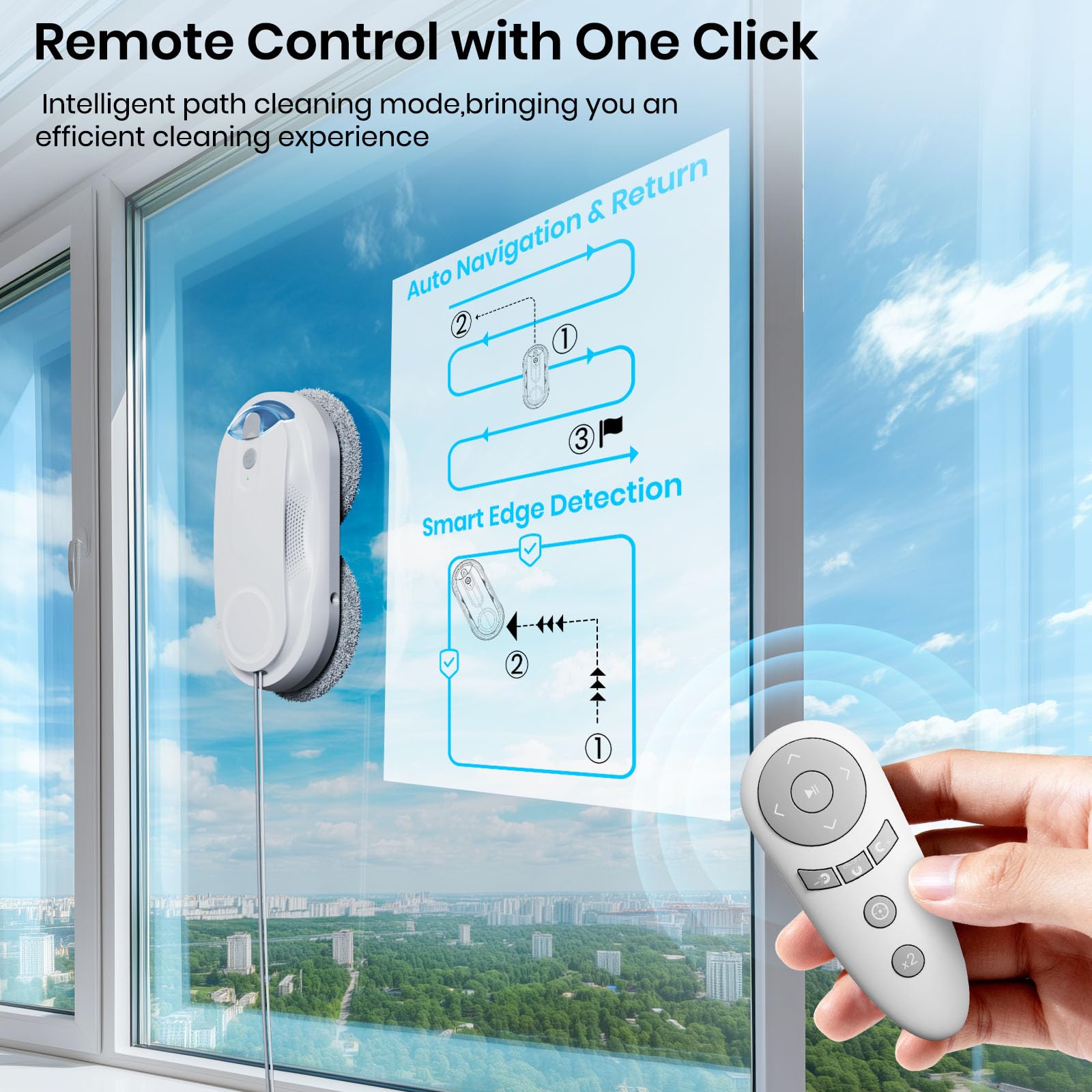 KKI Robot de limpieza de ventanas, robot limpiador de ventanas automático, pulverización dual, máx. 3200 Pa, planificación de ruta AI y detección de bordes, control remoto para ventanas de gran altura, puerta de vidrio, 10 paños, X3 (blanco)