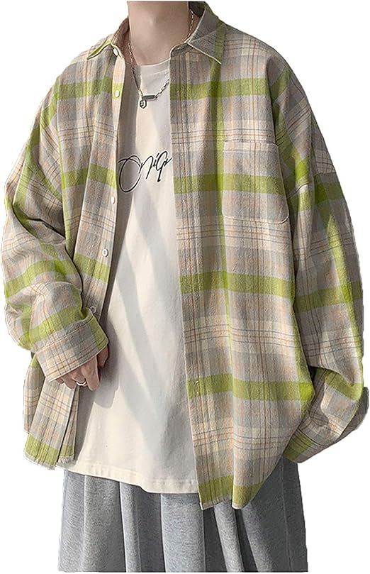 Amazon シャツ メンズ 長袖 チェック柄シャツ カジュアル 襟付き 胸ポケット 韓国ファッション トップス アウター 大きめ お洒落 新品 春 シャツ 通販