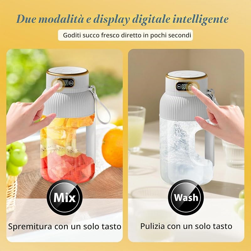 【Migliorato】Fine Life Pro Frullatore/Spremiagrumi/Mixer Portatile Ricaricabile, Nuovo 1200ML Smoothie Maker con Display Digitale per Frutta e Verdura, Due Modalità,Facile Da Pulire,Lama 3D-10,BPA Free — foto 4 di 8