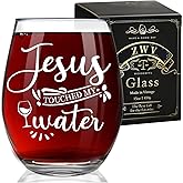 ZWV Jesus Touched My Water Engraved Stemless Wine Glass Funny Jesus Wine Glass, Fun Birthday Gifts for Singles Parties, Holiday Gifts, drinker gifts-49