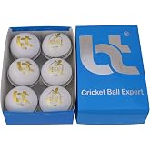 BT Premium White Cricket Ball - Pack of 6 Genuine Leather Cricket Balls for Day or Night International Standard Cricket and Practice | Bat-Friendly Hard Cricket Ball | 156g