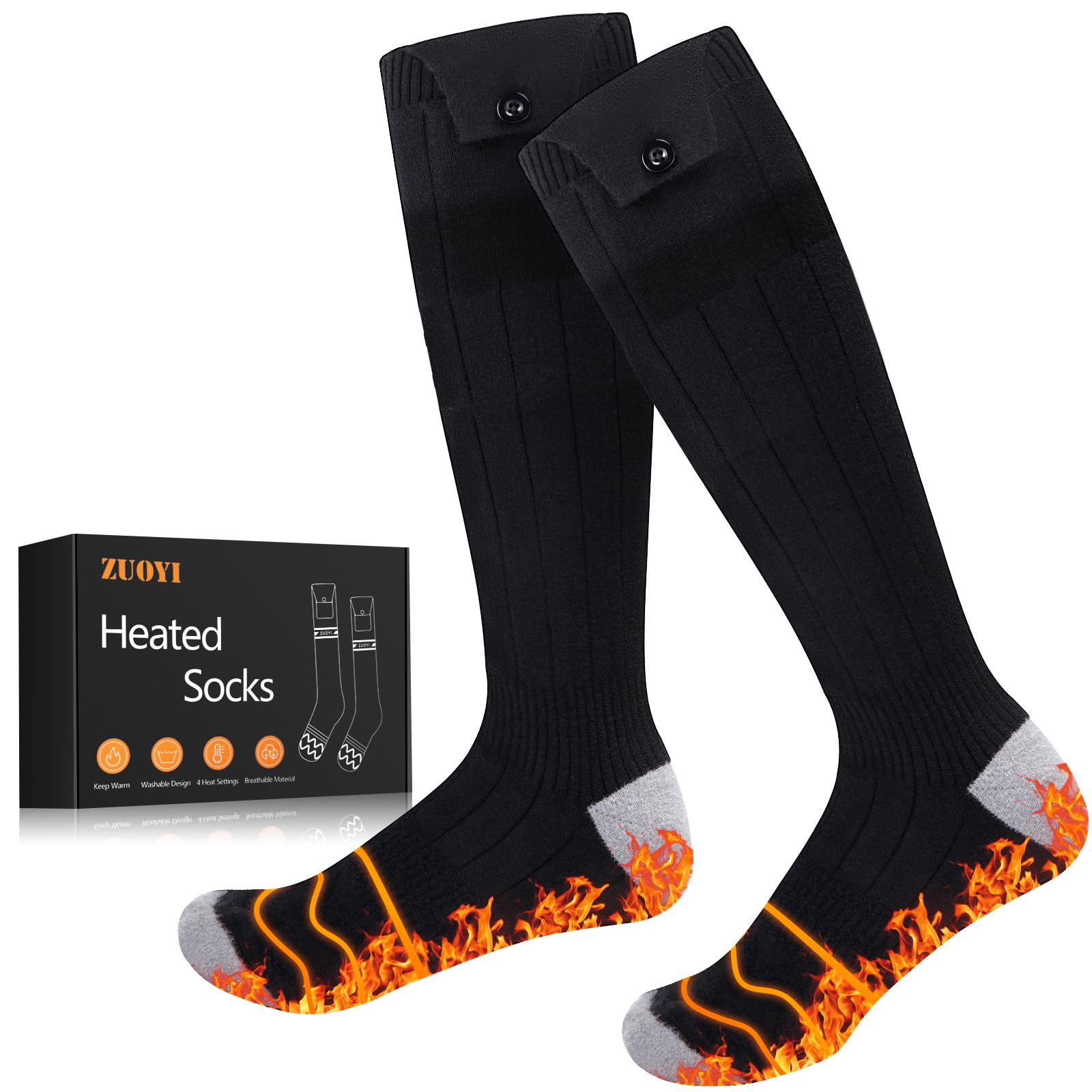 Heated Socks for Men Women - Rechargeable, Washable, Electric Heated Socks Up to 8 Hours Battery with 4 Heating Levels for Hunting, Camping, Hiking, Walking, Fishing, Cycling, Outdoor Work(Black&Gray) Image Heated Socks for Men Women - Rechargeable, Washable, Electric Heated Socks Up to 8 Hours Battery with 4 Heating Levels for Hunting, Camping, Hiking, Walking, Fishing, Cycling, Outdoor Work(Black&Gray) Image