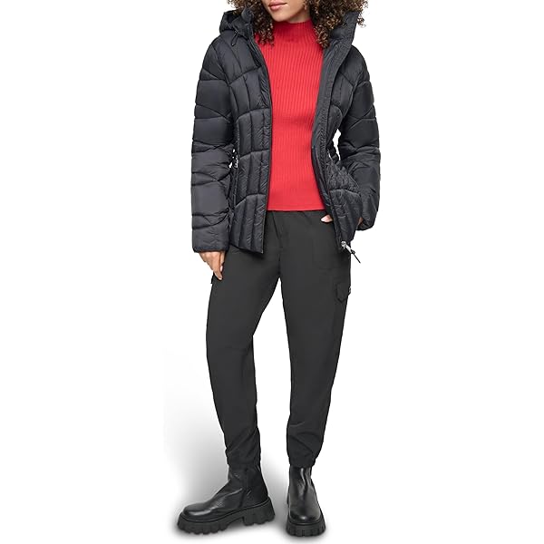 DKNY Women's Short Quilted Puffer Jacket, Packable Black