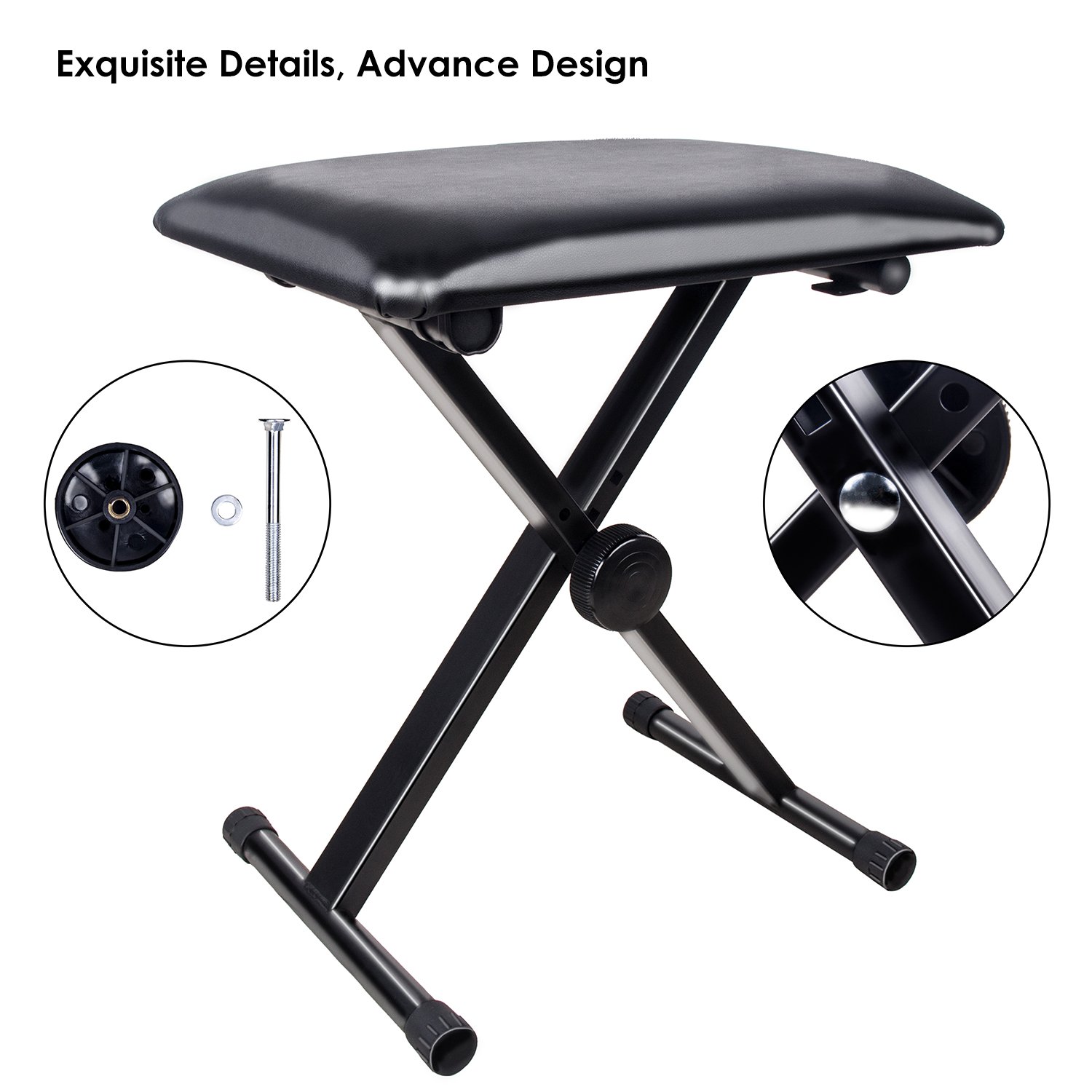Mugig Padded Keyboard X-Style Bench, Piano Chair height adjustable , Keyboard Stool For Piano Keyboard with Leather Pad (Black)