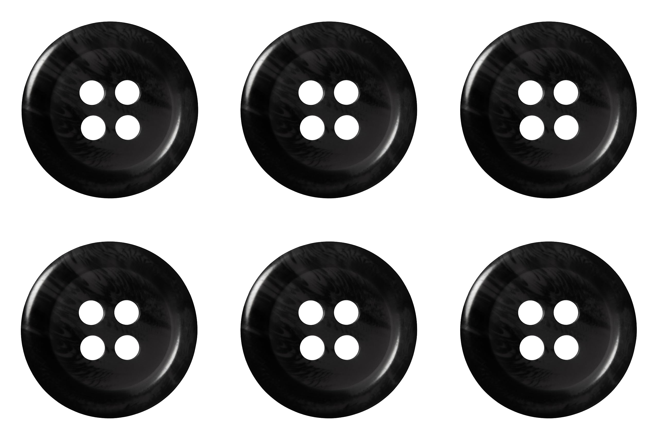 Pack of 6 Black and Dark Grey 15mm Round Faux Horn Sew On Plastic Buttons for Skirts Trousers Suits Shorts Flat 4 Holes 24L