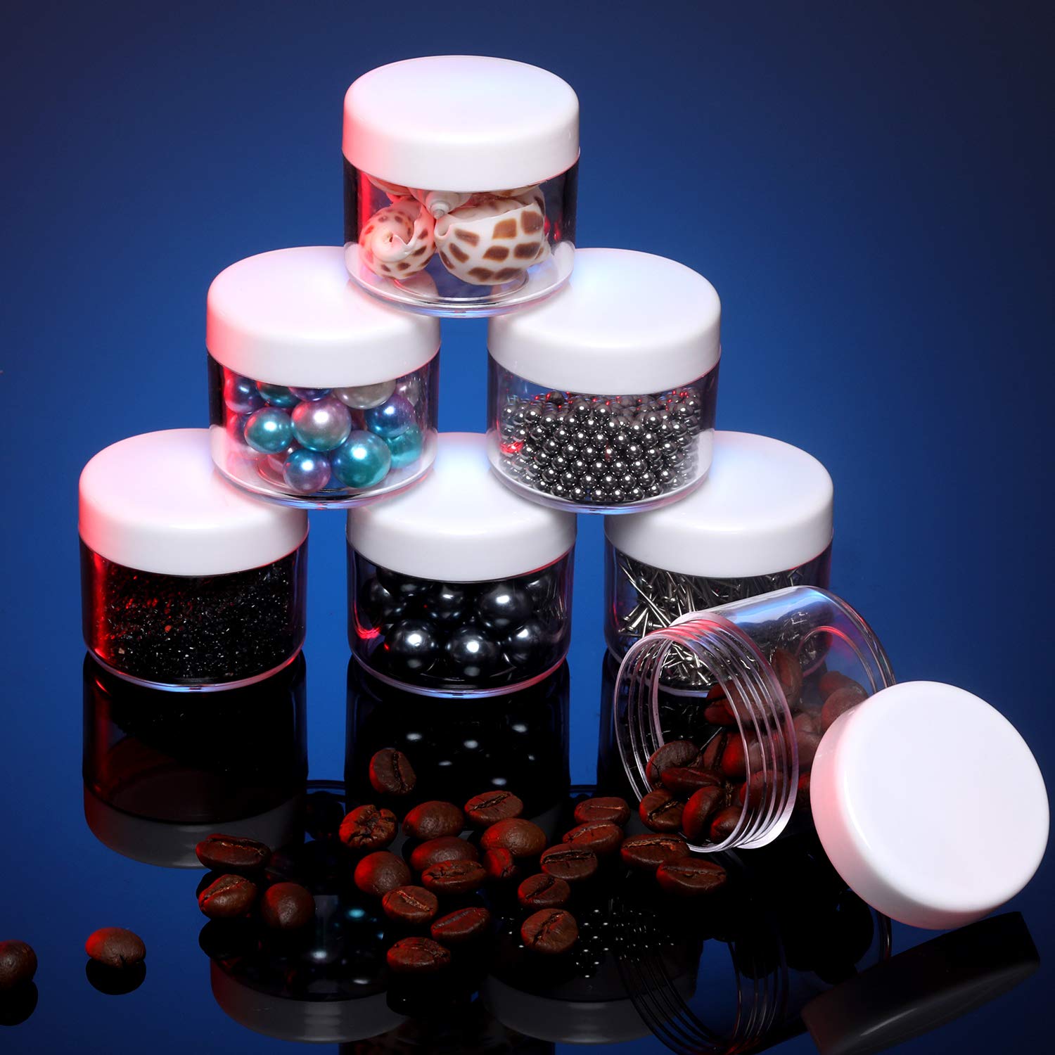 20 Pieces Round Pot Jars Plastic Cosmetic Containers Set with Lid for Liquid Creams Sample, 20 ml/ 0.7 oz (White Lid) : Beauty