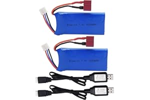 Blomiky 2 Pack 7.4V 1500mAh 40C Lipo 11.1Wh Rechargeable Battery T Plug and USB Charger Cable Suitable for 300E 302E 9155 9156 and WLtoys A979-B 12428 4WD RC Trucks /12428 Battery 2 Pack