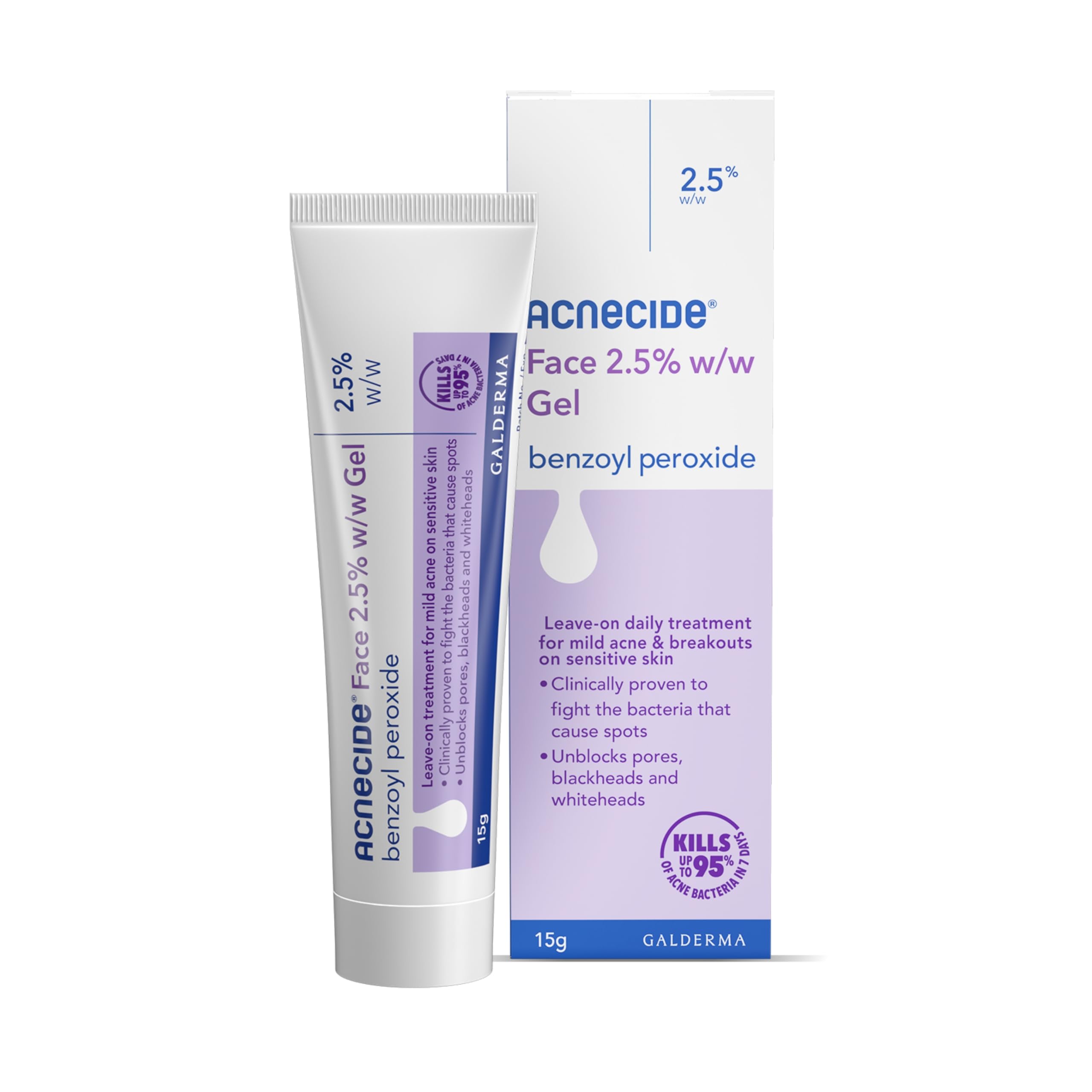 Acnecide Face Gel Spot Treatment Benzoyl Peroxide 2.5% 15g Blemish Gel for Acne Prone Skin