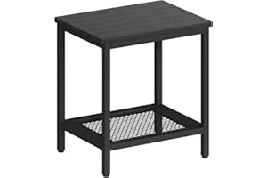 KAAPSAM Outdoor Side Table with Storage, 2-Tier Patio End Tables Weather Resistant, Black Outdoor Accent Table,Small Side Table for Pool, Deck, Garden