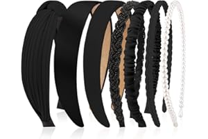 VELSCRUN Headbands for Women 7 Pcs Different Black Fashion Knotted Solid Head Bands Pearl Headband Non Slip Hair Band for Womens Gilrs Thin Thick Short Hair Face Wash Hair Accessories