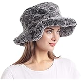 LA CARRIE Women's Snakeskin Print Faux Fur Bucket Hat Winter Warmer Fisherman Cap