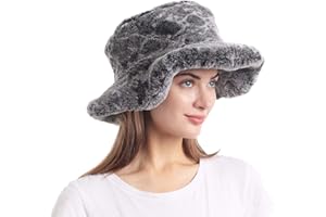 LA CARRIE Women's Snakeskin Print Faux Fur Bucket Hat Winter Warmer Fisherman Cap