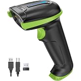 Tera Barcode Scanner with Battery Indicator: 1D Wireless, 5100 Green | USB Wired 2.4G Wireless Reader, 2200mAh Battery, 1D Laser Scanning, IP54 Protection, Retail Checkout Warehouse Library School