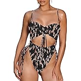 Viottiset Women's Cut Out Drawstring One Piece Swimsuit Cheeky High Cut Bathing Suit