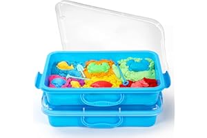 SIKMCLE 2 Pcs Sand Tray Sensory Bin with Lid and Handle, Portable Sensory Sandbox Container for Kids, Plastic Activity Tray for Toddlers (Blue)