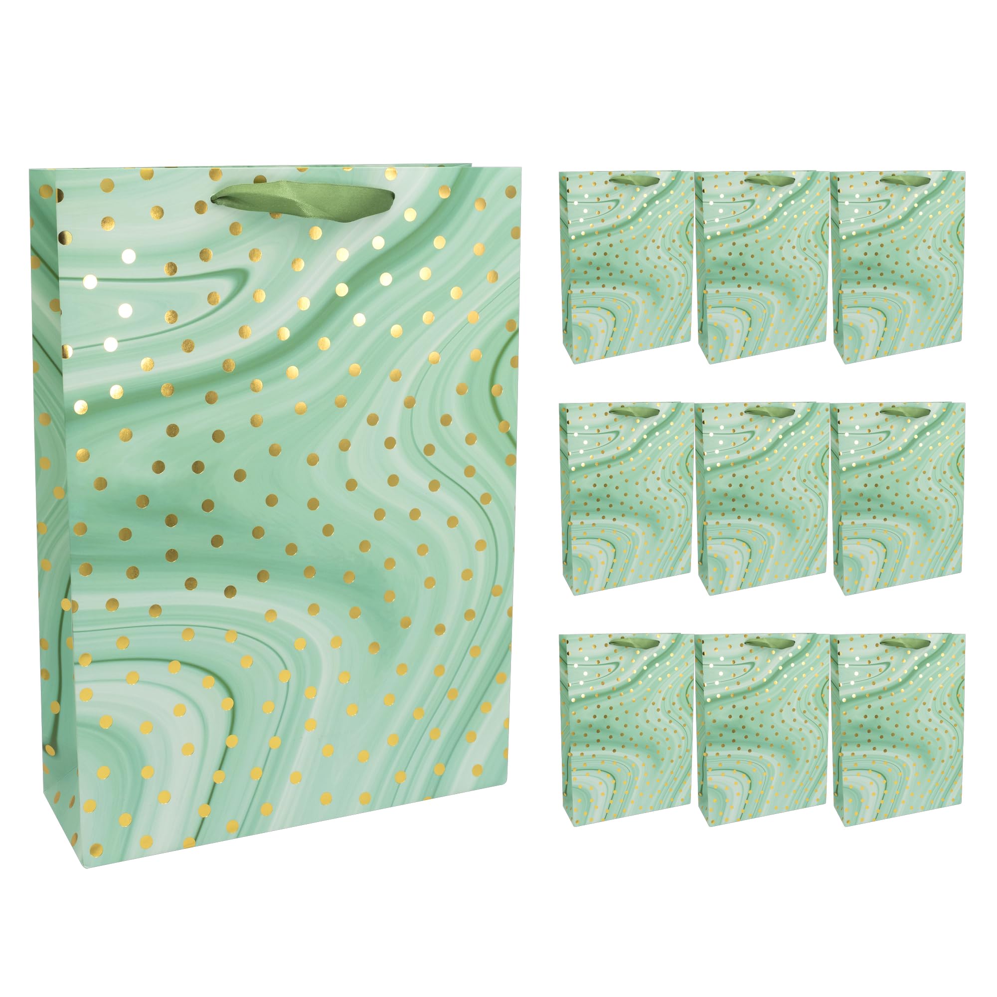 Idena 30374-10 Gift Bags Dot Pack of 10 Gift Bags 25 x 8 x 34.5 cm Mint Green with Gold Dots
