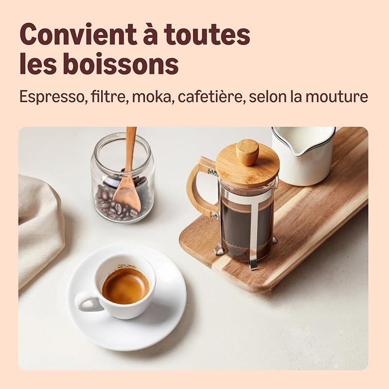 Café en Grains Espresso Crema, Torréfaction Moyenne, caféiné, 500g, lot de 2 - Certifié Rainforest Alliance