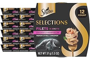 Sheba Selections Filets in Broth Adult Wet Cat Meal Complement Chicken & Shrimp Recipe, 1.3 oz. Cups, 12 Count