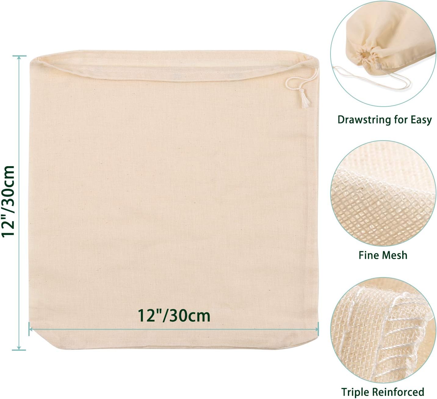 Nut Milk Bag Reusable, 3 Pack 12" x 12" All Natural Cheesecloth Bags - Image 3
