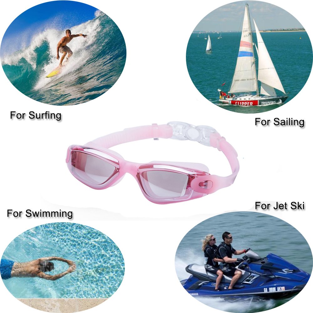 Alfway Swim Goggles, Swimming Goggles No Leaking Anti Fog UV Protection Triathlon Swim Goggles with Free Protection Case for Adult Men Women Youth Kids Child (Pink)