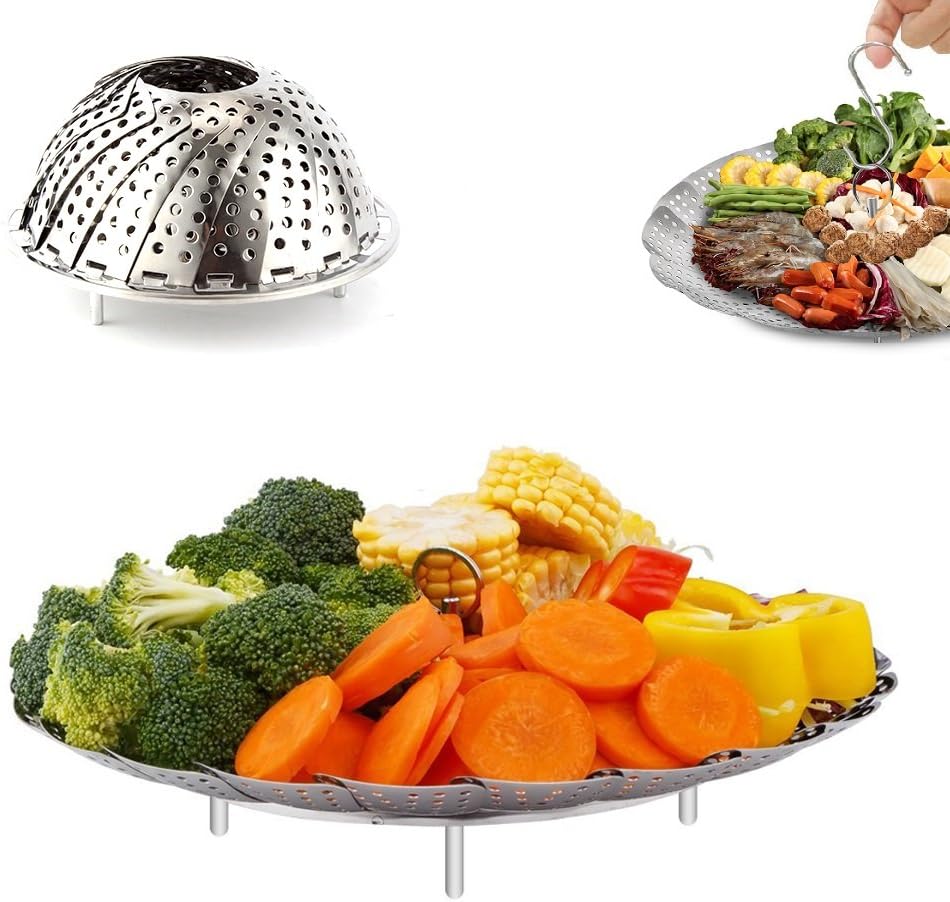 Vegetable Steamer Basket, OUREIDA Stainless Steel Folding Steamer Insert for Veggie Fish Seafood Egg Cooking, Expandable to Fit Various Size Pot (5.5" to 9.3")