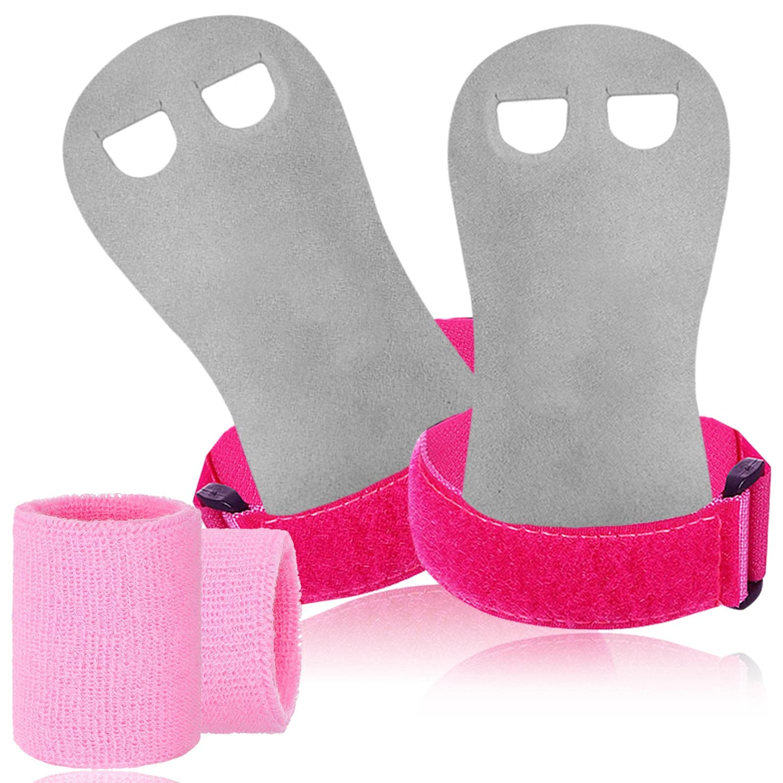 AMRTA Gymnastic Hand Grips and Sport Wristbands for Girls Kids Youth Terry Cloth Sweat Bands Accessories for Gymnastic Bar Basketball Tennis Baseball Football (L, Pink 4 Pack)