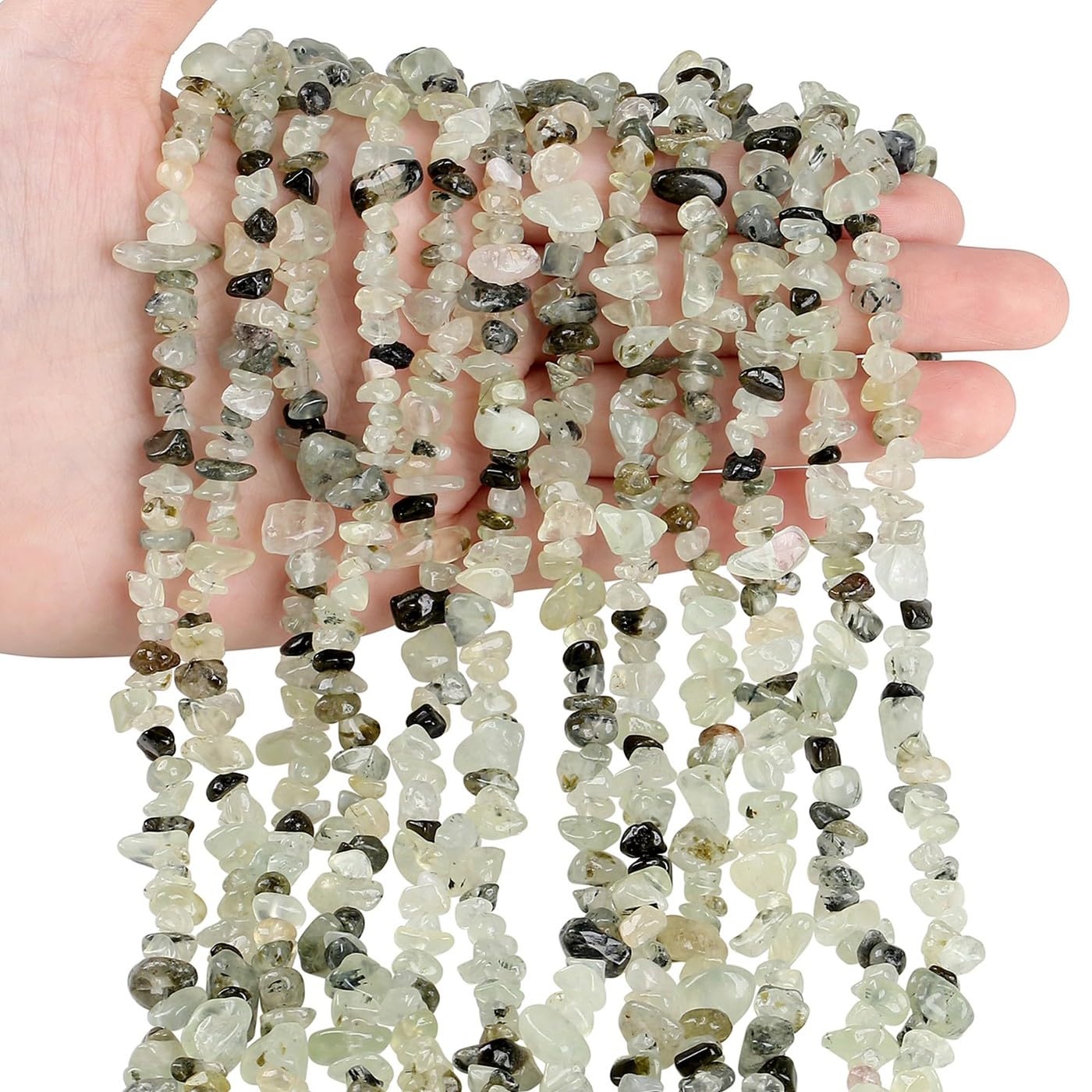 XIANNVXI 400 Pcs Prehnite Stone Beads,Drilled Gemstone Beads for Crafting,Green Crystal Stone Beads for Jewelry Making,Jewellery Beads,5-8mm Irregular Chip Beads Crystal Beads Loose Beads — image 1