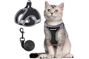 FAYOGOO Cat Harness and Leash Set for Walking Escape Proof, Adjustable Easy Control Cat Vest Harness for Medium Large Small Cats with Reflective Strips - Black, L