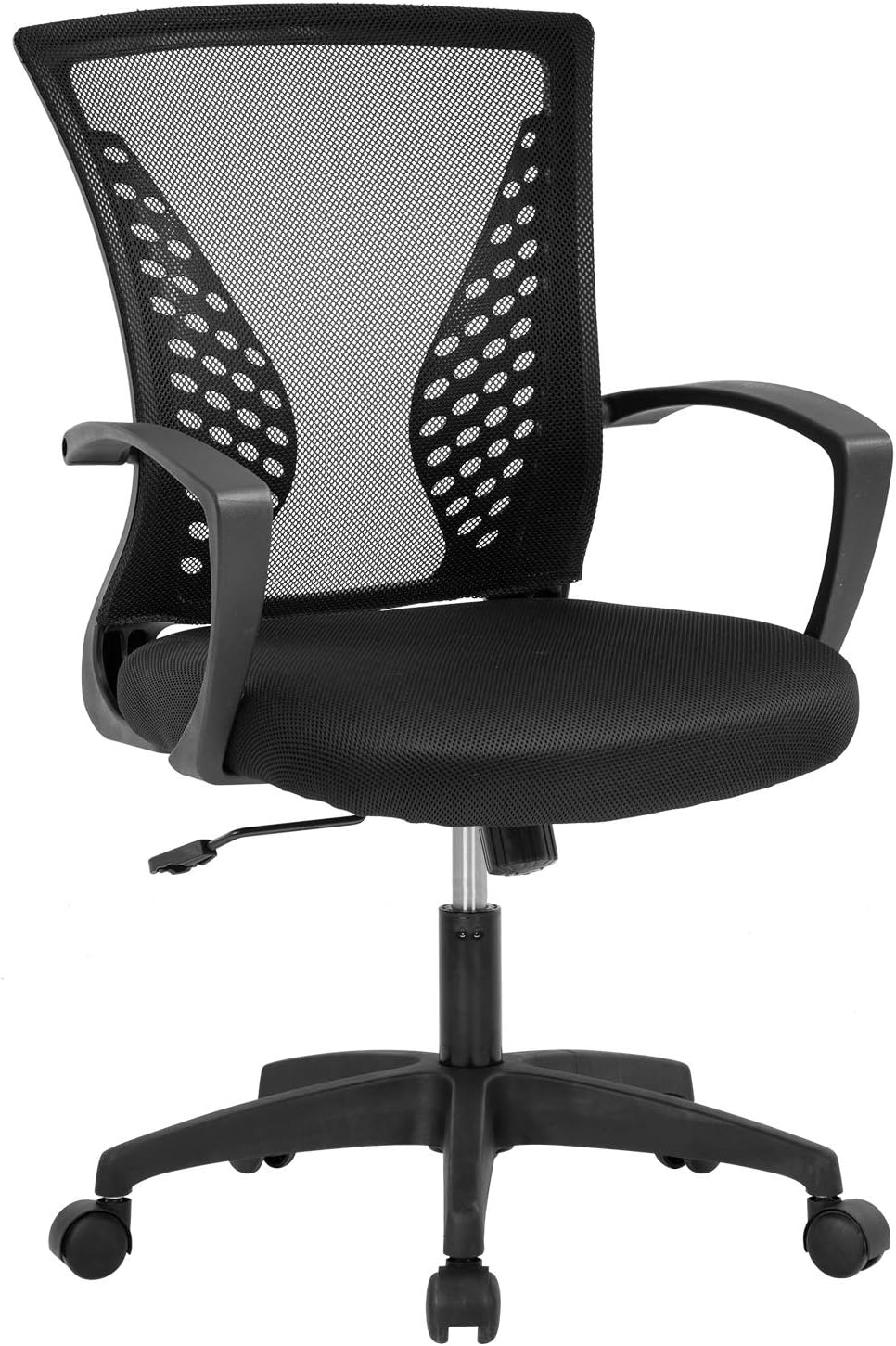 OffiClever Computer Ergonomic Chair Mesh Mid Back with Wheels Lumbar Support Armrest and Adjustable Executive for Men&Women, Black
