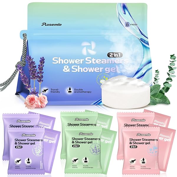 RUSEMLE SHOWER STEAMERS AROMATHERAPY 6 PACK, 2-IN-1 SHOWER STEAMERS AND BODY WASH, STRESS RELIEF – BIRTHDAY GIFTS FOR WOMEN MEN MOM WIFE DAUGHTER, GRADUATION GIFTS FOR HER HIM