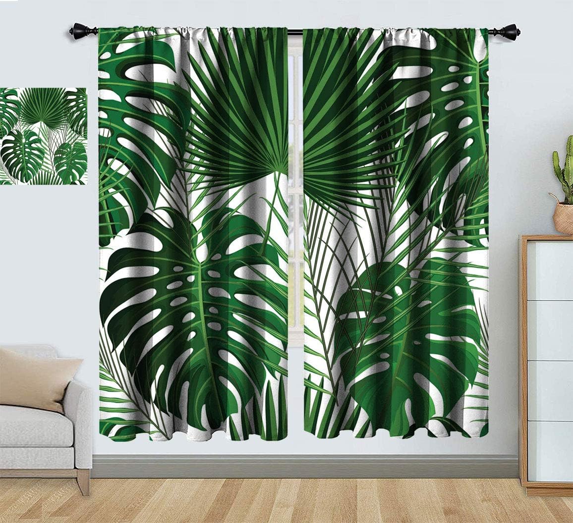 JxjwsPrints Amazing Tropical Decor Modern Window Curtains, Tropical Pattern with Green Giant