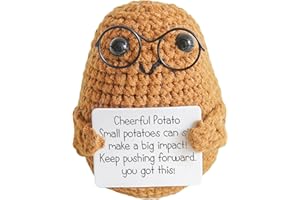 BULINGNA Funny Crochet Inspirational Potato with Positive Card, Cute Emotional Support Pickle Positive Dolls (Potato with Glasses, One Size)