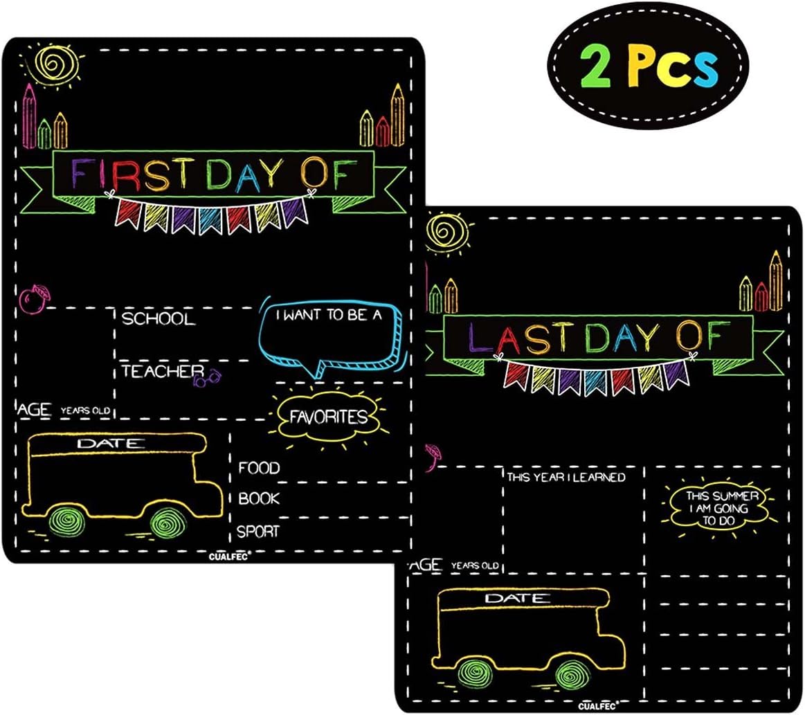 Personalized First Day and Last Day of School Sign 13" x 16" Large Chalkboard Style Photo Prop Back to School Supplies - 2 Pcs : Office Products