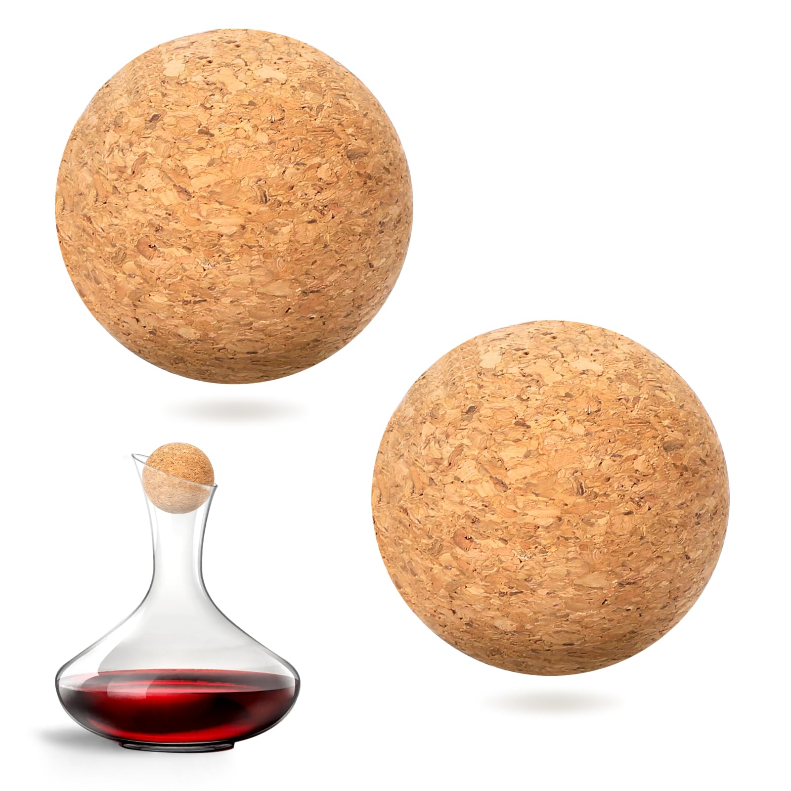 2.4inch Wine Cork Ball Wooden Cork Ball Stopper for Wine, 2 Pieces Glass Decanter Stopper, Decanter Stopper Replacement for Wine Carafe Decanter Bottle Replacement for Valentine's Day Present