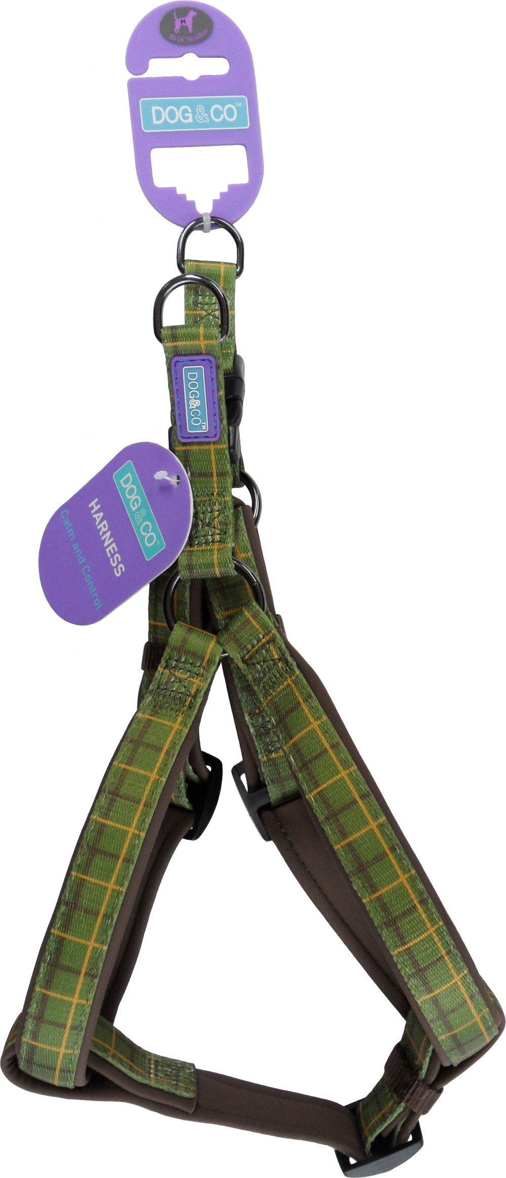 DOG & CO Country Check Padded Harness, Large, Green