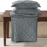 B&B Quilted Bedspread Throw Super King Grey 270x250 cm 3pc Set view 3