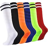 hakugoo Kids Soccer Socks Boys Football Socks Youth Baseball Socks Girls Stripes Knee High Socks 6 Pairs