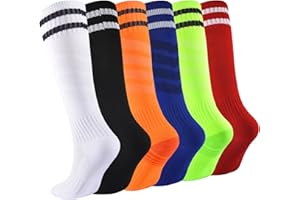 hakugoo Kids Soccer Socks Boys Football Socks Youth Baseball Socks Girls Stripes Knee High Socks 6 Pairs