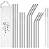 Hiware 12-Pack Reusable Stainless Steel Metal Straws with Case - Curved Drinking Straws for 30 oz and 20 oz Tumblers Yeti Dishwasher Safe - 2 Cleaning Brushes Included